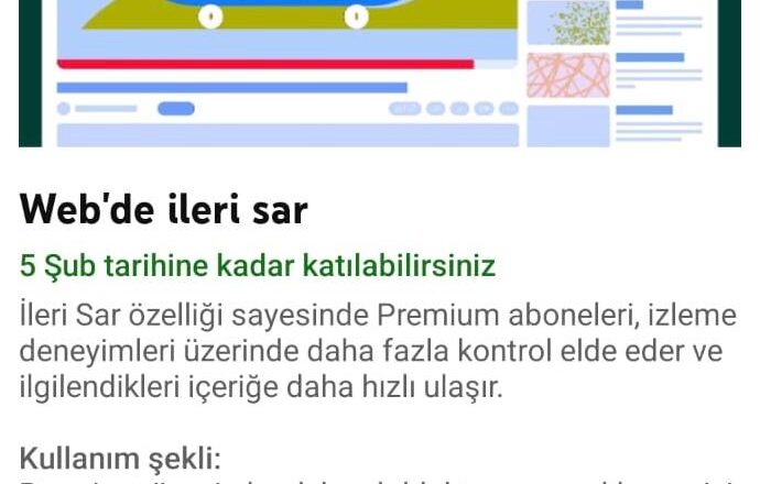Görselde, bir uygulamanın test aşamasında olan özellikleri tanıtılıyor. Başlıkta "Deneyebileceğiniz özellikler" yazıyor ve 5 özellik olduğu belirtiliyor. Altında bir ekran görüntüsü var; bu görüntüde bir çift spor ayakkabı bir kaykay üzerinde gösteriliyor. Görüntünün yanında çeşitli renkli kutucuklar ve çizimler yer alıyor.